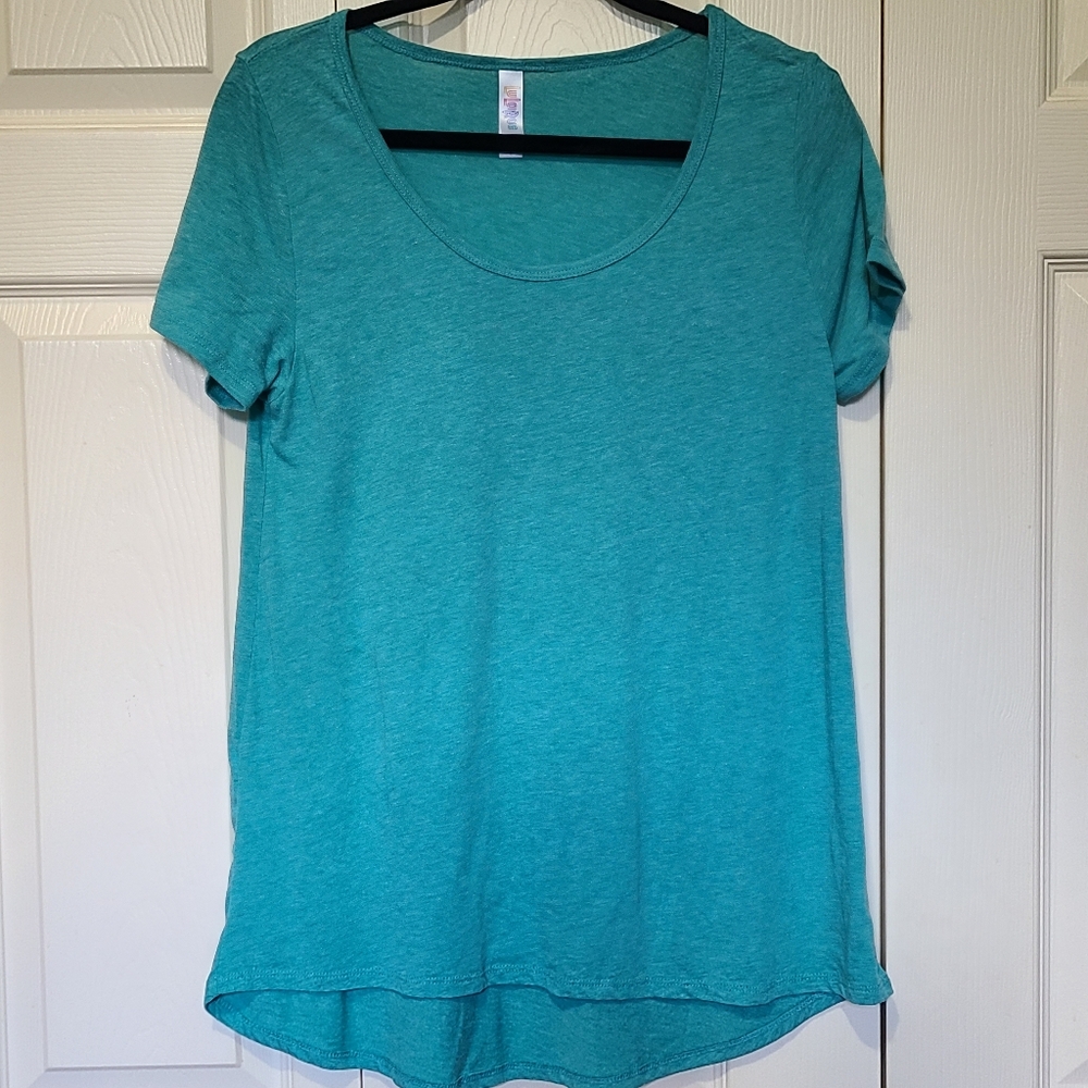 LuLaRoe Coastal Beach Heather Teal  Short Sleeve Slub Texture Classic T Sz S
